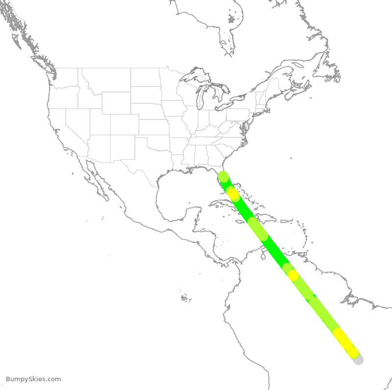 Turbulence forecast map for GLO7634, BSB to MCO