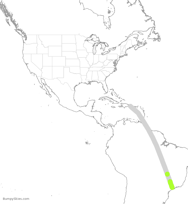 Turbulence forecast map for GLO7731, PUJ to GRU