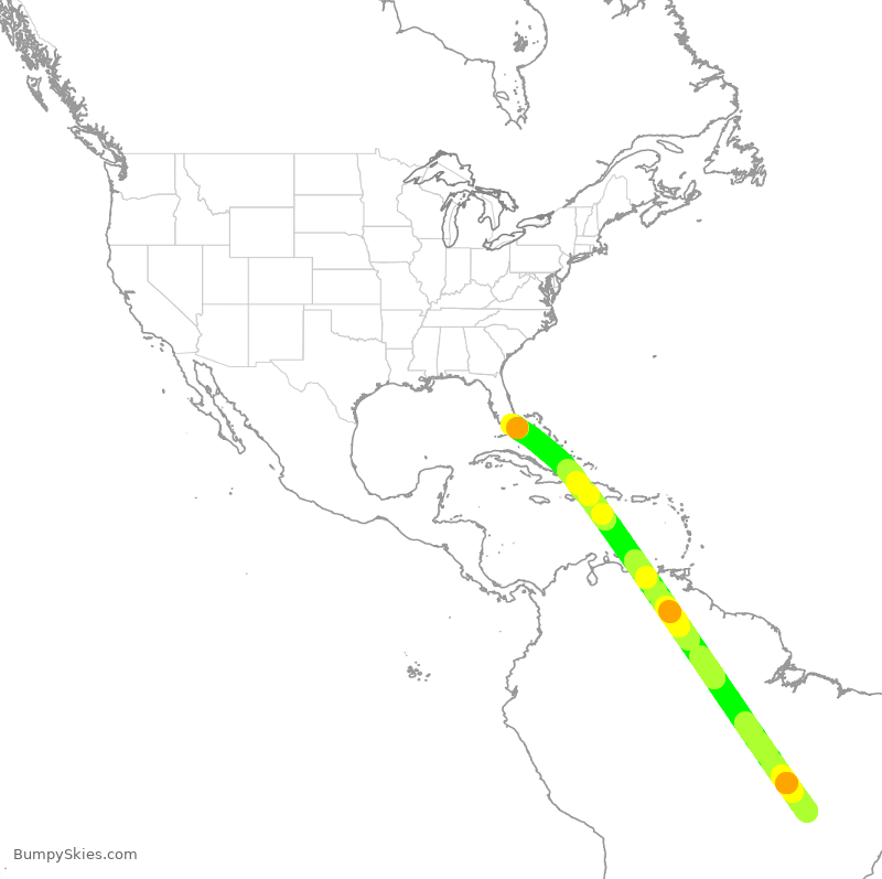 Turbulence forecast map for GLO7748, BSB to MIA