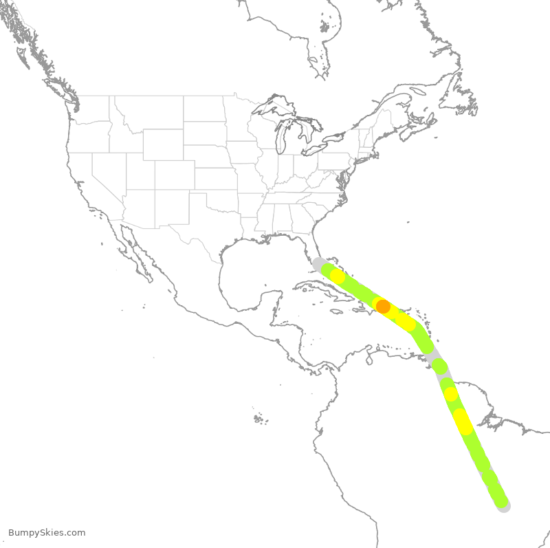 Turbulence forecast map for GLO7749, MIA to BBR