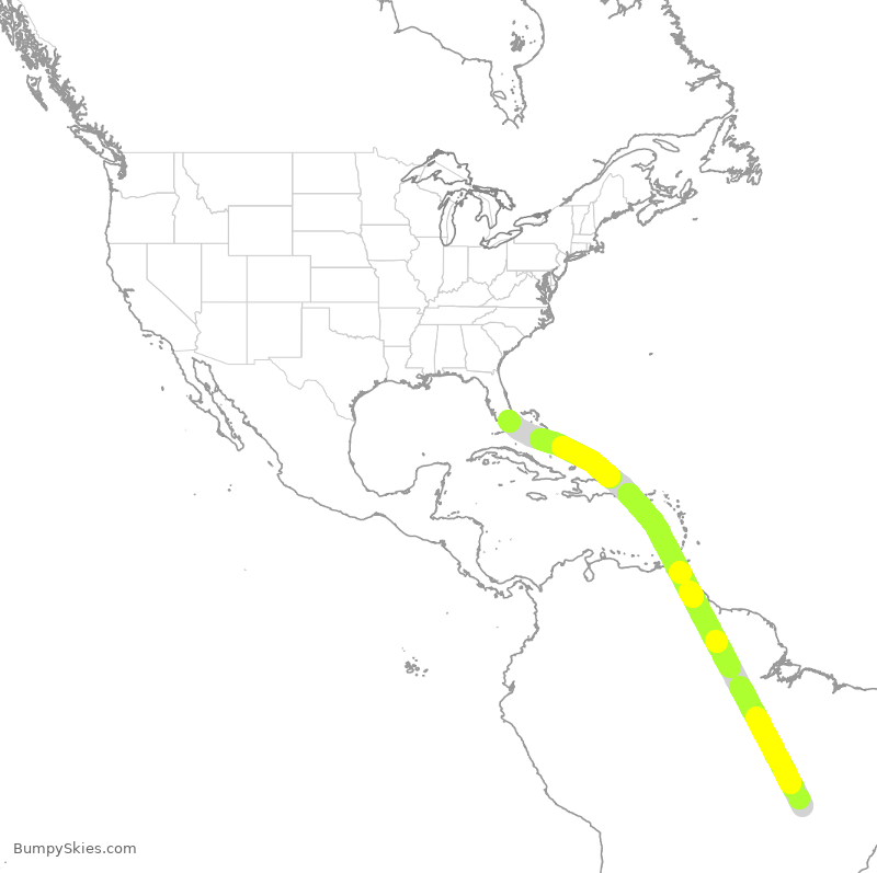 Turbulence forecast map for GLO9520, BSB to MIA