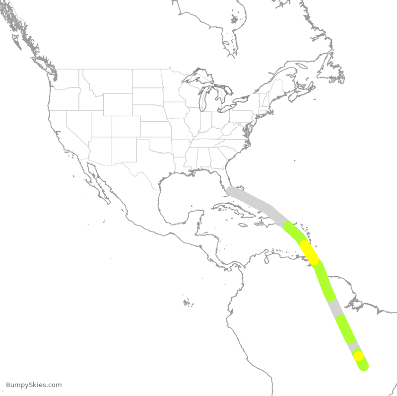 Turbulence forecast map for GLO9521, MIA to BSB
