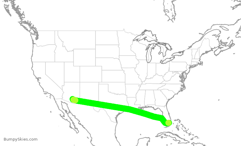 Turbulence forecast map for GLO9681, MIA to MZJ