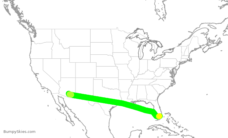 Turbulence forecast map for GLO9682, MIA to MZJ