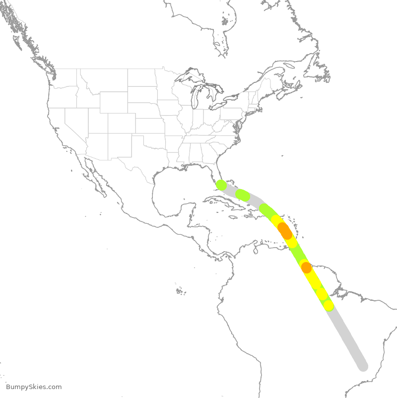 Turbulence forecast map for GLO9682, BCF to MIA