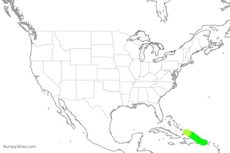 Turbulence forecast map for GPD275, PLS to SJU