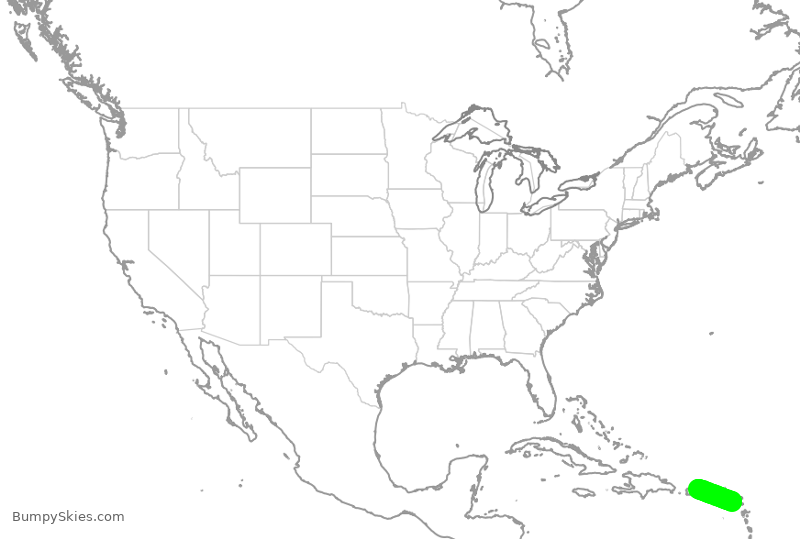 Turbulence forecast map for GPD386, NEV to SJU