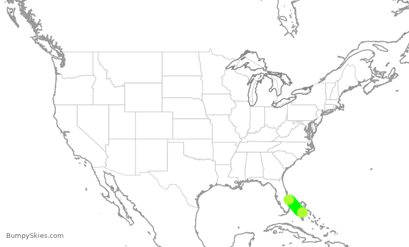 Turbulence forecast map for GPD95, SUA to NAS