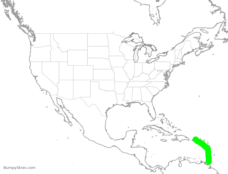 Turbulence forecast map for GPD988, POS to SJU