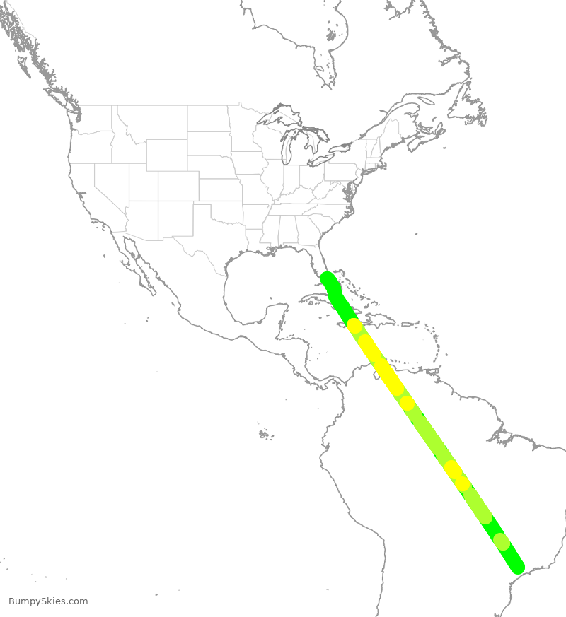 Turbulence forecast map for GTI801, BKP to MIA