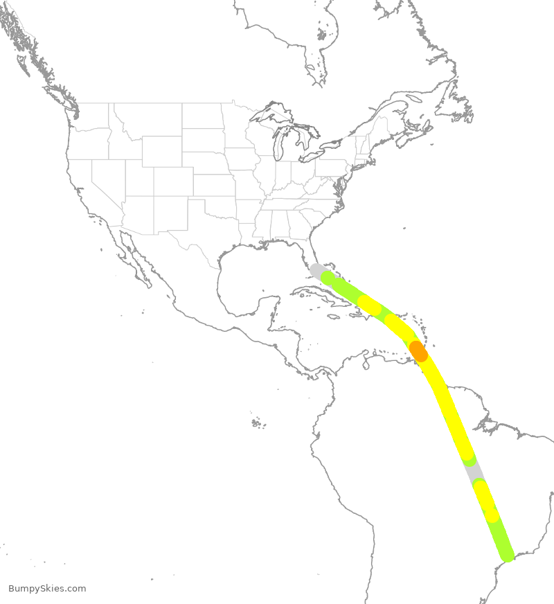 Turbulence forecast map for GTI8230, MIA to BGR