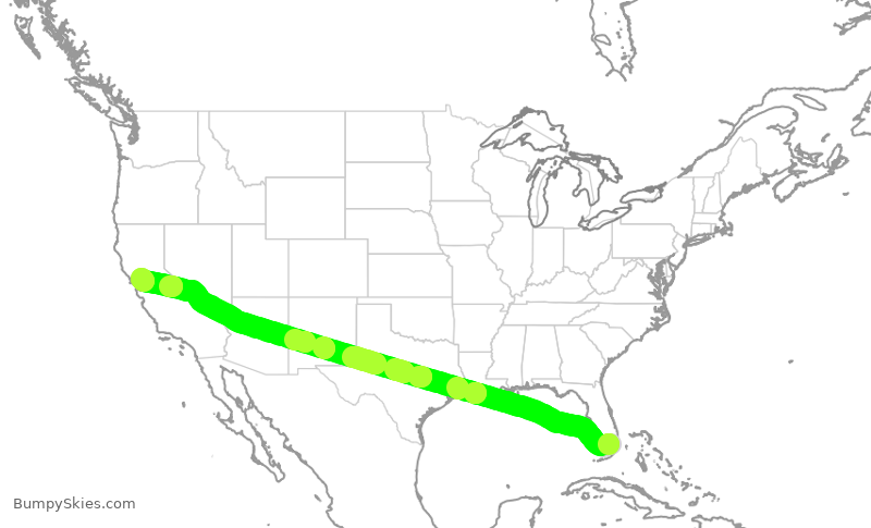 Turbulence forecast map for GTI8589, MIA to SUU