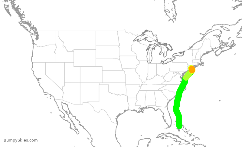 Turbulence forecast map for GXA651, JFK to YNN