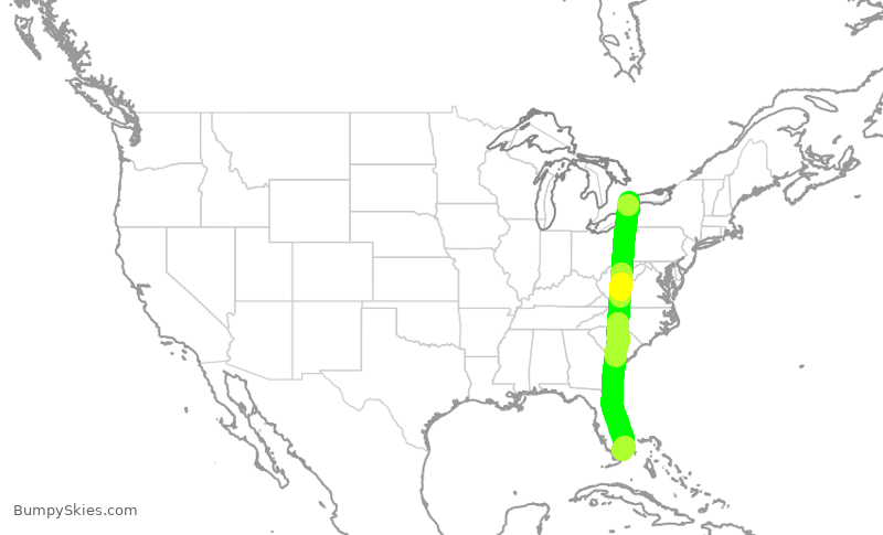 Turbulence forecast map for HRT063, YYZ to MIA