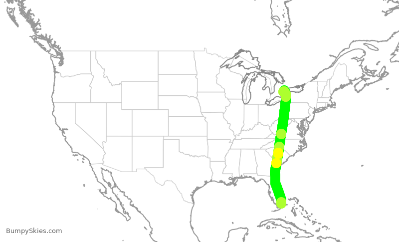 Turbulence forecast map for HRT063, MIA to YYZ