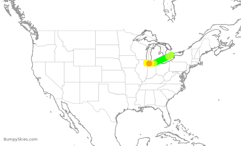 Turbulence forecast map for HRT119, YYZ to MDW