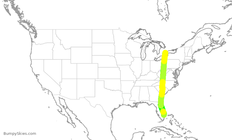 Turbulence forecast map for HRT155, YYZ to PBI