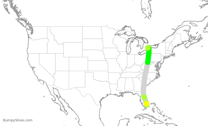 Turbulence forecast map for HRT155, OPF to YYZ