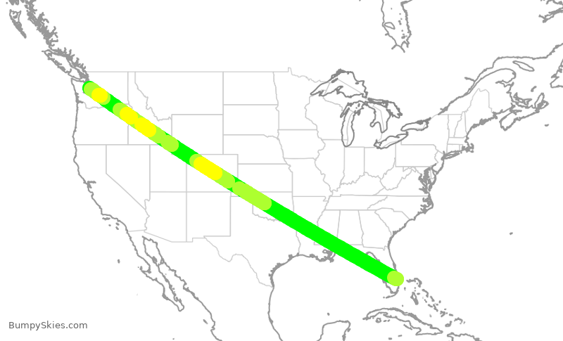 Turbulence forecast map for HRT155, PBI to BFI