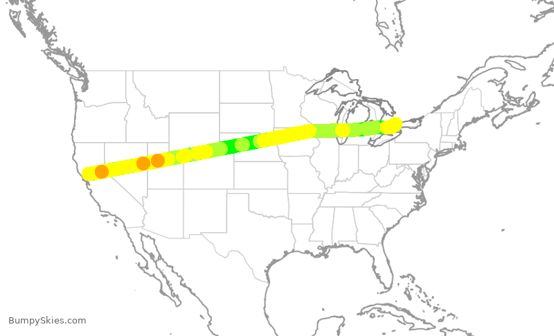 Turbulence forecast map for HRT168, APC to YYZ