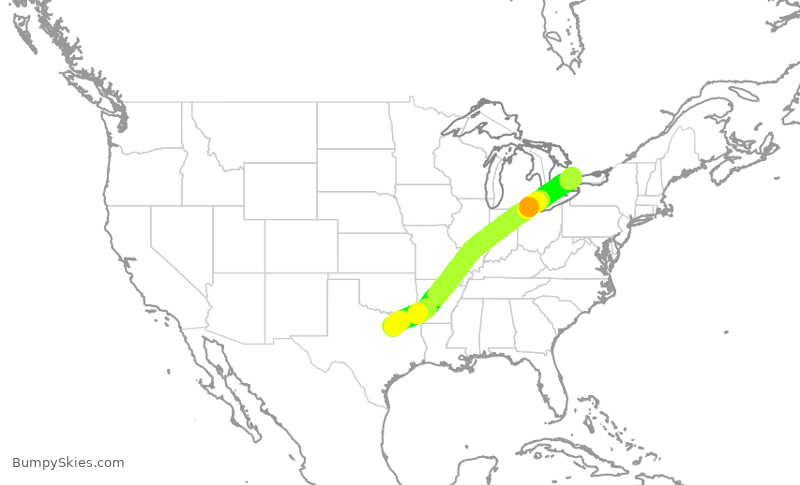 Turbulence forecast map for HRT239, DAL to YYZ