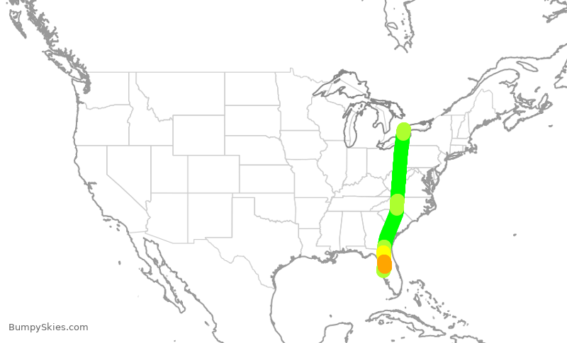 Turbulence forecast map for HRT246, YYZ to TPA