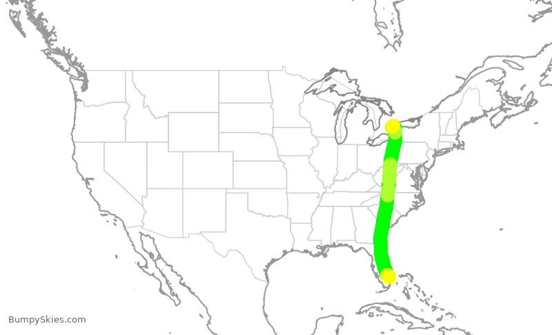 Turbulence forecast map for HRT247, BCT to YYZ