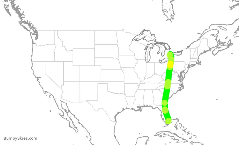 Turbulence forecast map for HRT255, OPF to YYZ