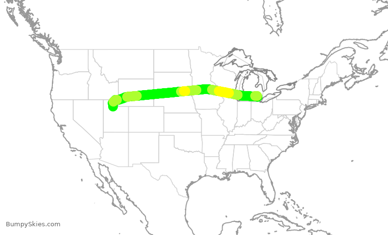 Turbulence forecast map for HRT276, DTW to SLC