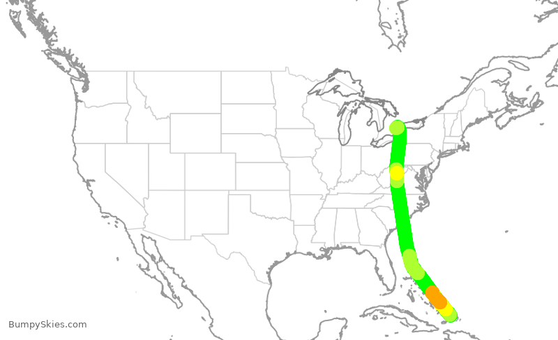 Turbulence forecast map for HRT364, PLS to YYZ