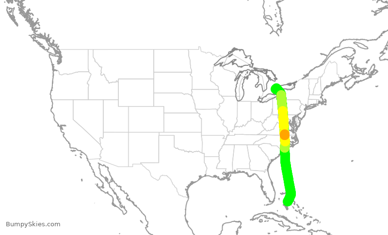 Turbulence forecast map for HRT369, NAS to YYZ