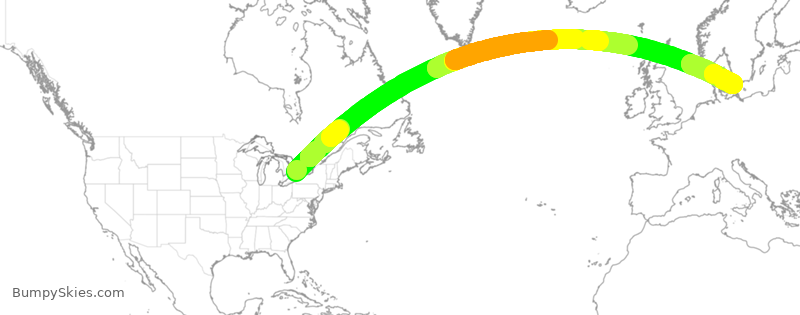Turbulence forecast map for HRT370, YYZ to CPH