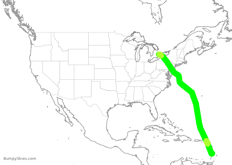 Turbulence forecast map for HRT381, YYZ to LPL