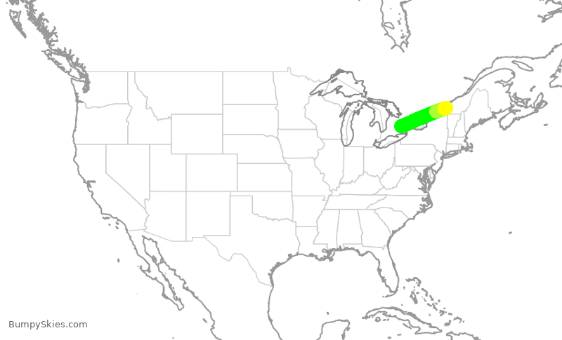 Turbulence forecast map for HRT421, YYZ to YHU
