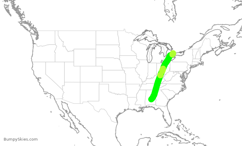 Turbulence forecast map for HRT421, MGM to YYZ