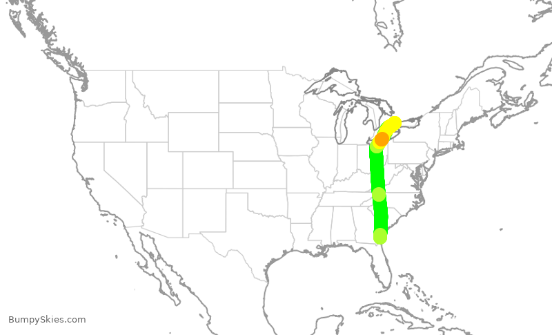 Turbulence forecast map for HRT421, SSI to YYZ