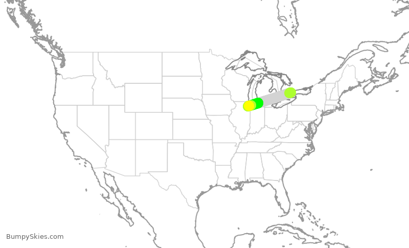 Turbulence forecast map for HRT430, YYZ to MDW