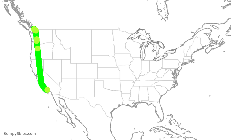 Turbulence forecast map for HRT433, LAX to YVR