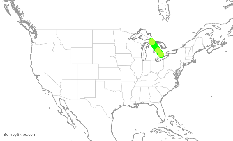 Turbulence forecast map for HRT445, YXU to YAM