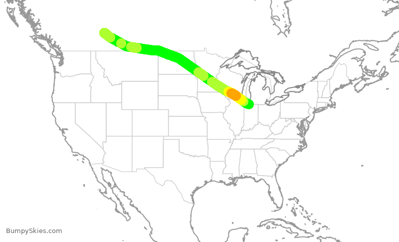 Turbulence forecast map for HRT475, SBN to YYC