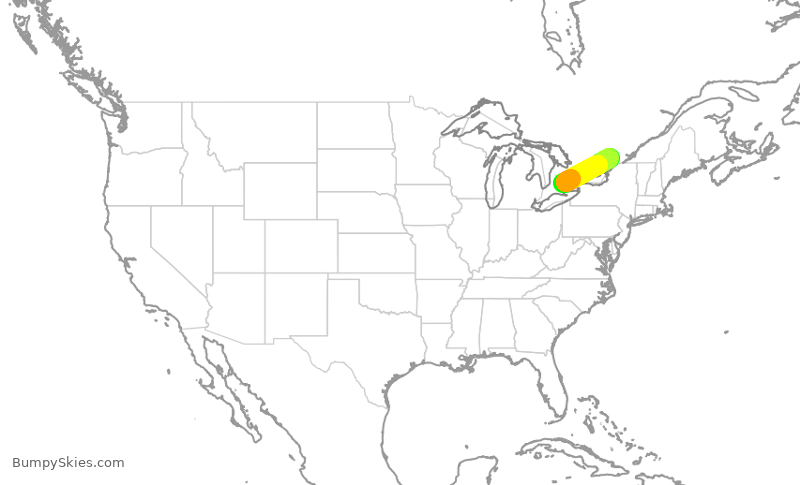 Turbulence forecast map for HRT605, YKF to YOW