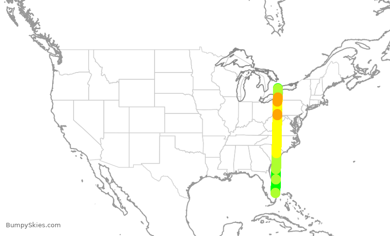 Turbulence forecast map for HRT621, PBI to YYZ