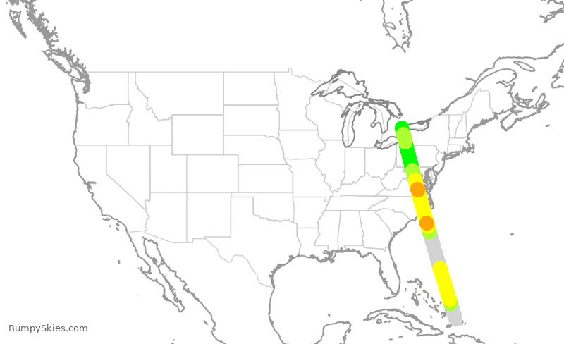 Turbulence forecast map for HRT623, BPV to YYZ