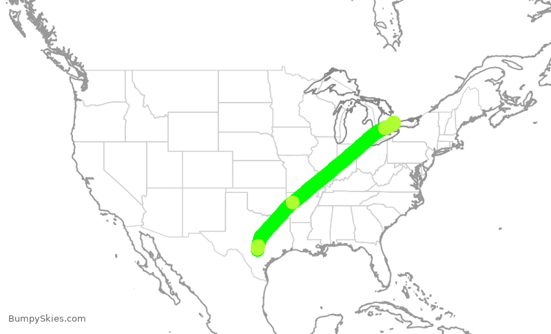 Turbulence forecast map for HRT738, SAT to YYZ