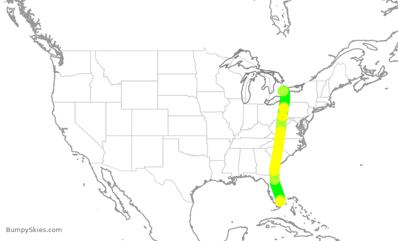 Turbulence forecast map for HRT814, OPF to YYZ