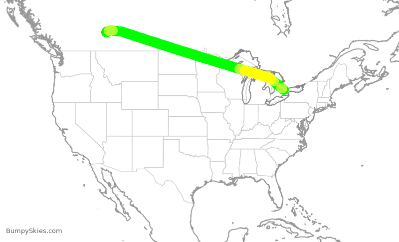 Turbulence forecast map for HRT881, YYZ to YYC