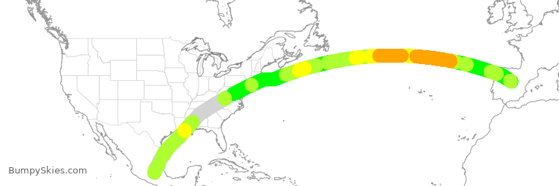 Turbulence forecast map for IBE0032, MEX to MAD