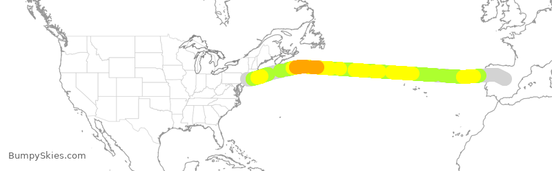 Turbulence forecast map for IBE0034, JFK to MAD