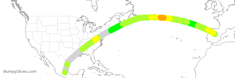 Turbulence forecast map for IBE0036, MEX to MAD