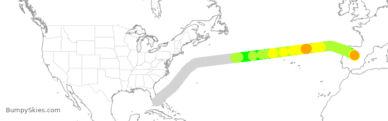 Turbulence forecast map for IBE0044, MIA to MAD